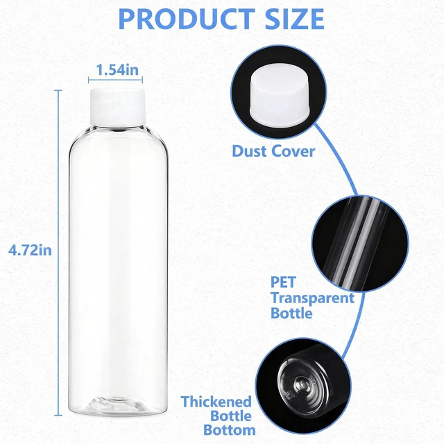 Alt view image 2 of 6 - 4 Pack 3.4 Oz (100ml) Clear Plastic Shot Bottles with caps | Travel Bottles for Health, Immunity, Wellness, Samples - Perfect for Ginger Juice & Personal Care on the Go