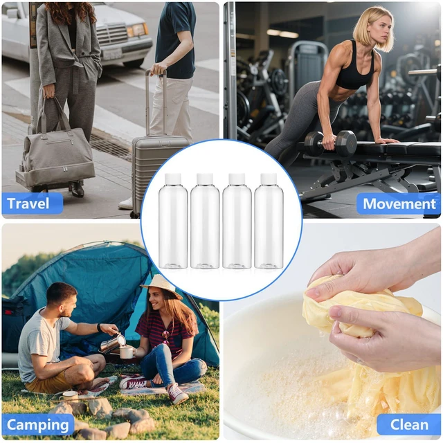 Alt view image 6 of 6 - 4 Pack 3.4 Oz (100ml) Clear Plastic Shot Bottles with caps | Travel Bottles for Health, Immunity, Wellness, Samples - Perfect for Ginger Juice & Personal Care on the Go