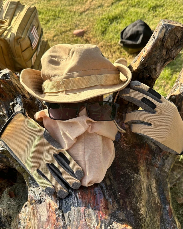 Alt view image 3 of 7 - kolumb Boonie Hat with Gloves & Neck Gaiter, Men Women Camo Bucket Hats Wide Brim for Safari Military