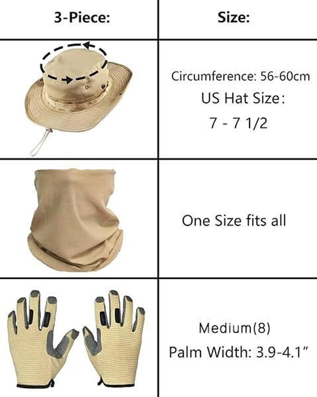 Alt view image 7 of 7 - kolumb Boonie Hat with Gloves & Neck Gaiter, Men Women Camo Bucket Hats Wide Brim for Safari Military