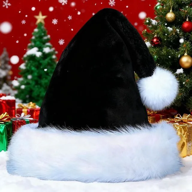 Alt view image 2 of 6 - LKQBBSZ Christmas Hat Santa Claus Hats Thicken Xmas Holiday Hat Women Men for Christmas New Year Festive Party Supplies (Black-Adult)
