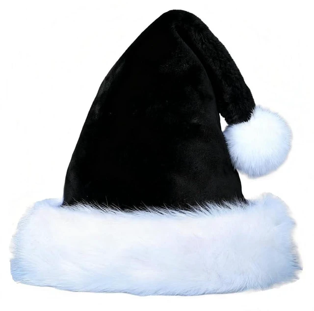 Alt view image 3 of 6 - LKQBBSZ Black Santa Hat for Child Unisex Velvet Christmas hat Comfort Xmas Hat Extra Plush for Christmas New Year Festive Holiday Party
