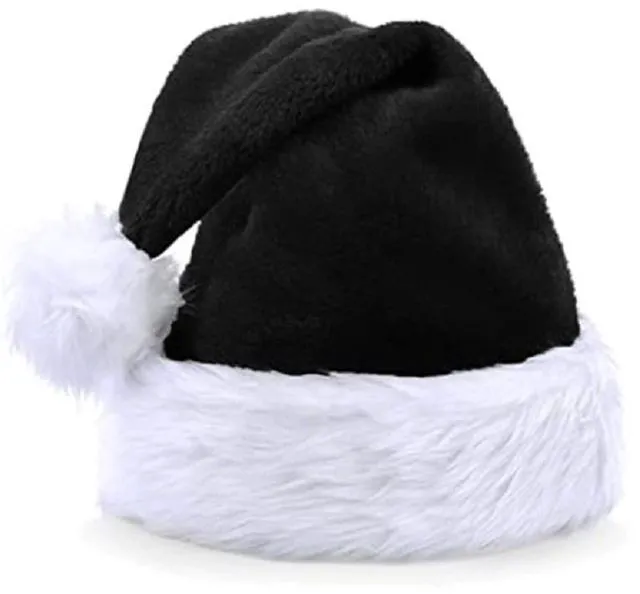 Alt view image 5 of 6 - LKQBBSZ Black Santa Hat for Child Unisex Velvet Christmas hat Comfort Xmas Hat Extra Plush for Christmas New Year Festive Holiday Party
