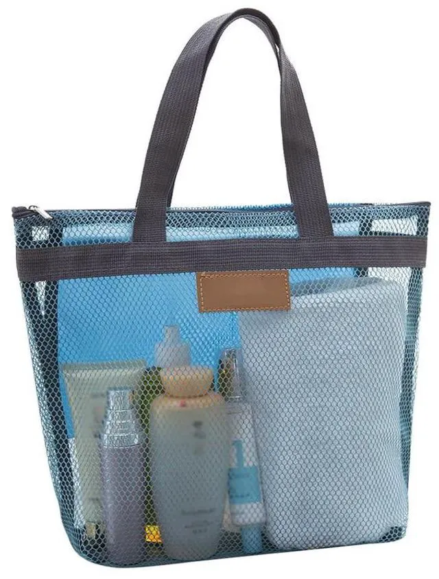Main image of Pebipoo Mesh Shower Caddy Bag, Quick Dry Portable Tote Bag with Zipper and Inner Pocket, Lightweight Bath Organizer for College Dorm Bathroom, Swimming, Gym, Beach, Travel (Blue)