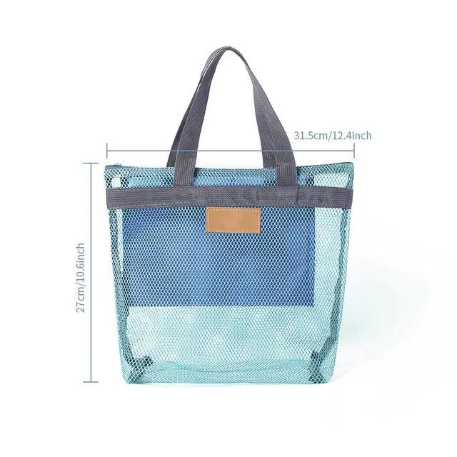 Alt view image 2 of 5 - Pebipoo Mesh Shower Caddy Bag, Quick Dry Portable Tote Bag with Zipper and Inner Pocket, Lightweight Bath Organizer for College Dorm Bathroom, Swimming, Gym, Beach, Travel (Blue)