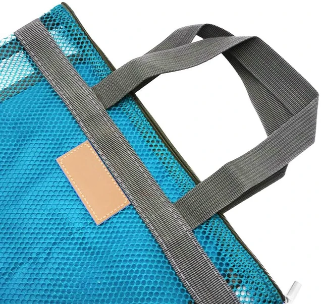 Alt view image 4 of 5 - Pebipoo Mesh Shower Caddy Bag, Quick Dry Portable Tote Bag with Zipper and Inner Pocket, Lightweight Bath Organizer for College Dorm Bathroom, Swimming, Gym, Beach, Travel (Blue)