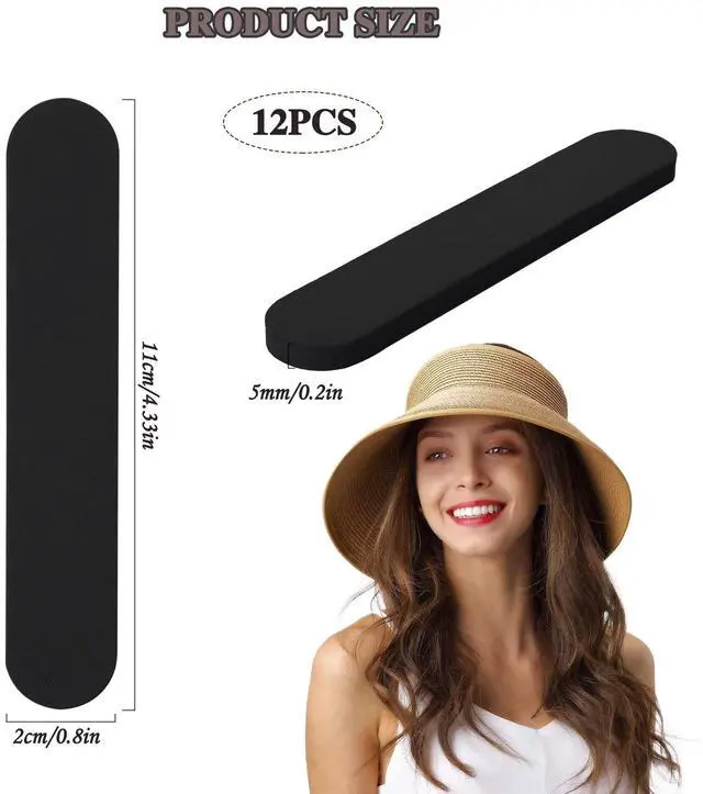 Alt view image 2 of 7 - 12-Pack Hat Size Reducer - Foam Tape for Hats & Caps - Sweatband Sizing Tape for Men & Women (Black)