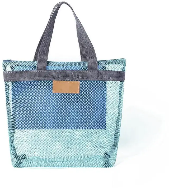 Alt view image 5 of 5 - Pebipoo Mesh Shower Caddy Bag, Quick Dry Portable Tote Bag with Zipper and Inner Pocket, Lightweight Bath Organizer for College Dorm Bathroom, Swimming, Gym, Beach, Travel (Blue)