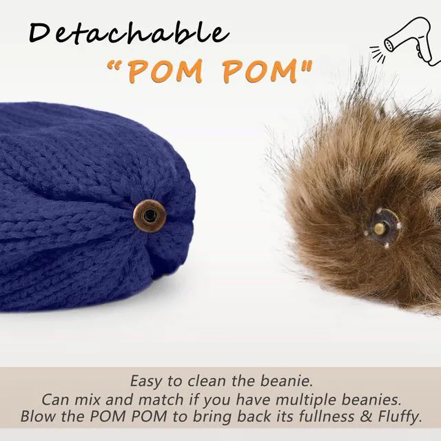 Alt view image 3 of 6 - ZOORON Womens Winter Knitted Beanie Hat with Faux Fur Pom Beanie Warm Knit Skull Cap Beanie for Women