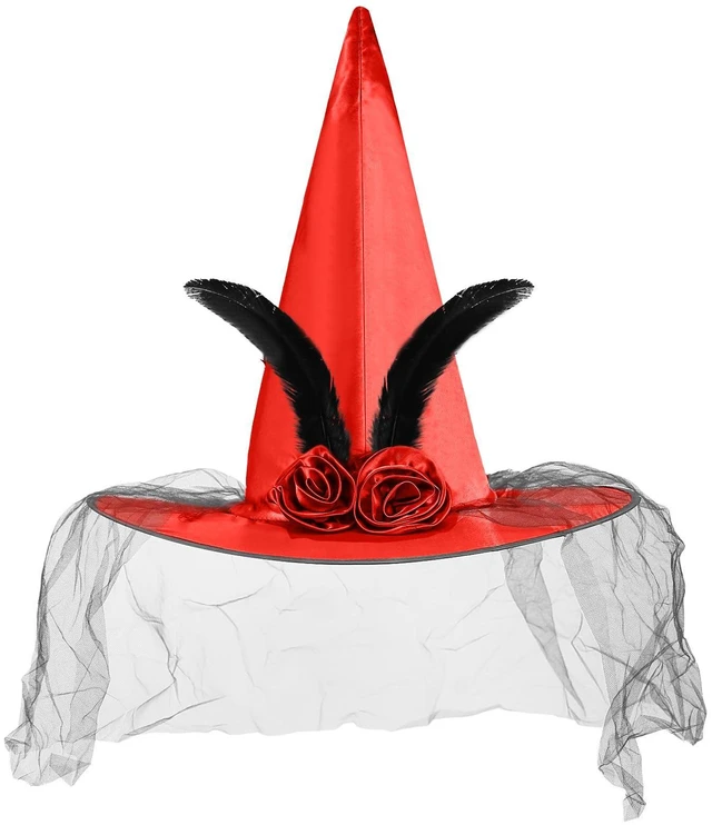 Main image of FUSHENMU Halloween Witch Hat Women Witches Hat with Veil for Women Halloween Costume Party,Orange