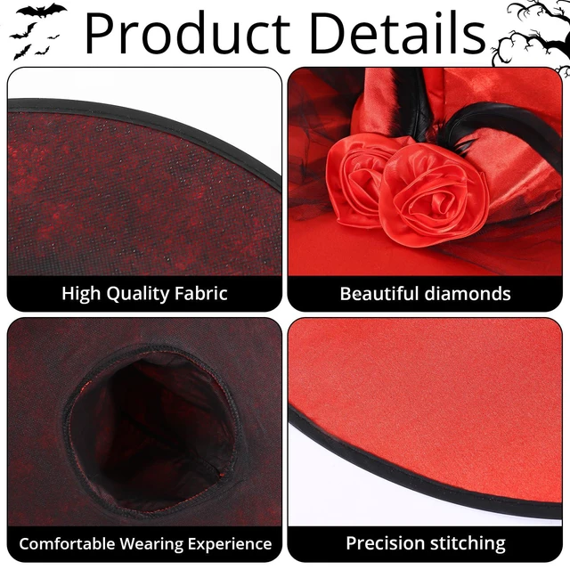 Alt view image 4 of 7 - FUSHENMU Halloween Witch Hat Women Witches Hat with Veil for Women Halloween Costume Party,Orange