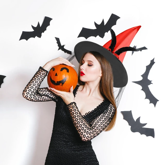Alt view image 5 of 7 - FUSHENMU Halloween Witch Hat Women Witches Hat with Veil for Women Halloween Costume Party,Orange