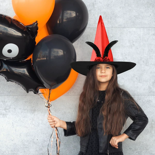 Alt view image 6 of 7 - FUSHENMU Halloween Witch Hat Women Witches Hat with Veil for Women Halloween Costume Party,Orange