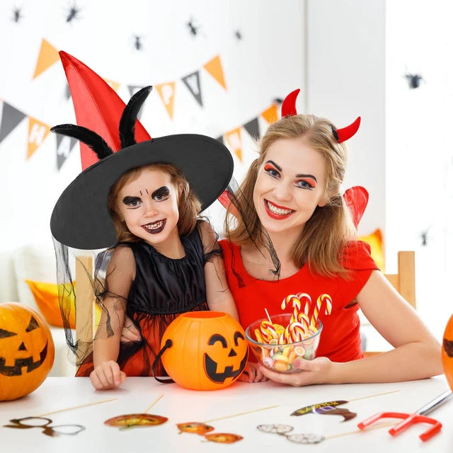 Alt view image 7 of 7 - FUSHENMU Halloween Witch Hat Women Witches Hat with Veil for Women Halloween Costume Party,Orange