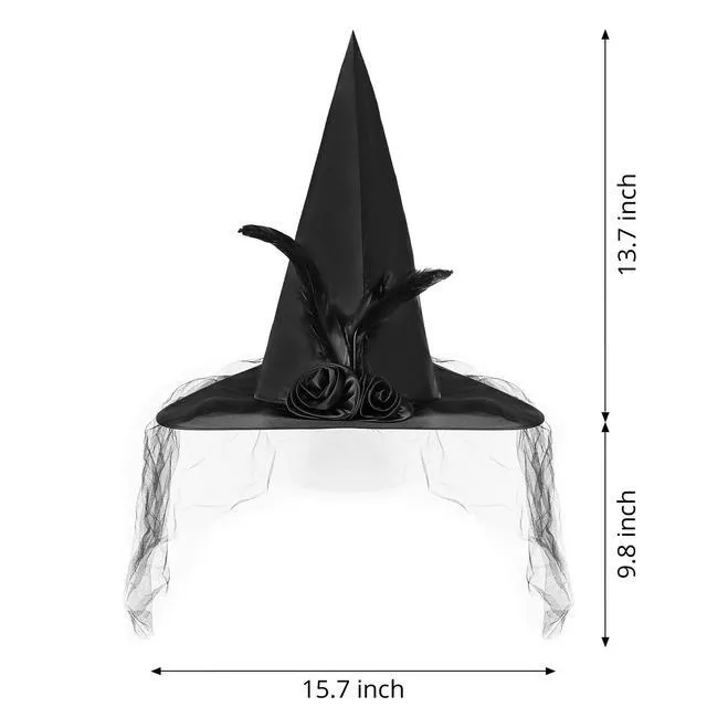 Alt view image 4 of 7 - FUSHENMU JXITON Halloween Witch Hat Women Witches Hat with Veil for Women Halloween Costume Party,Black