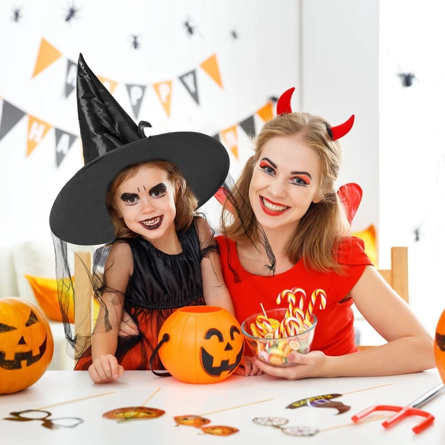 Alt view image 6 of 7 - FUSHENMU JXITON Halloween Witch Hat Women Witches Hat with Veil for Women Halloween Costume Party,Black