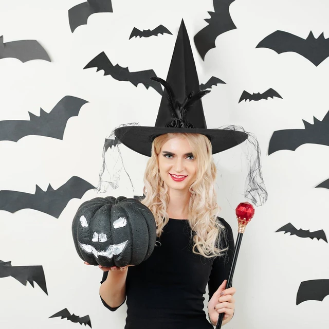 Alt view image 5 of 7 - FUSHENMU JXITON Halloween Witch Hat Women Witches Hat with Veil for Women Halloween Costume Party,Black