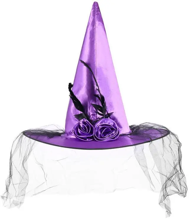 Main image of FUSHENMU JXITON Halloween Witch Hat Women Witches Hat with Veil for Women Halloween Costume Party,Purple