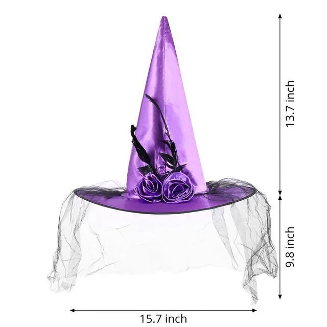 Alt view image 3 of 5 - FUSHENMU JXITON Halloween Witch Hat Women Witches Hat with Veil for Women Halloween Costume Party,Purple
