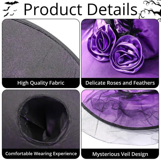 Alt view image 4 of 5 - FUSHENMU JXITON Halloween Witch Hat Women Witches Hat with Veil for Women Halloween Costume Party,Purple