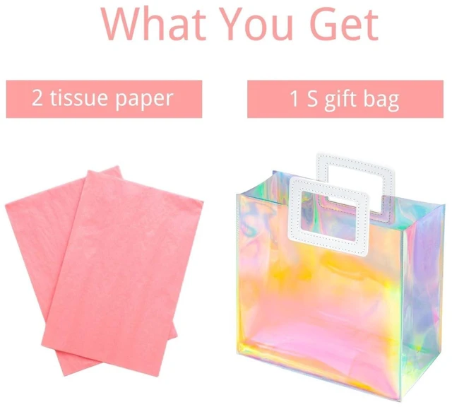 Alt view image 5 of 7 - VUOJUR 8.3'' Holographic Small Gift Bag with Tissue Paper(Coral) | Reusable Birthday Gift Bag for Women Girls Iridescent Bachelorette Wedding Bridal Bridesmaid Tote Gift Bag