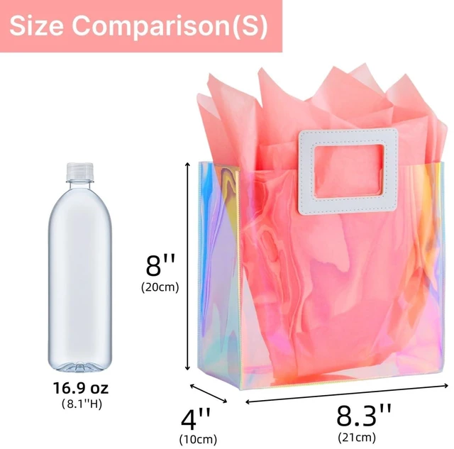 Alt view image 6 of 7 - VUOJUR 8.3'' Holographic Small Gift Bag with Tissue Paper(Coral) | Reusable Birthday Gift Bag for Women Girls Iridescent Bachelorette Wedding Bridal Bridesmaid Tote Gift Bag