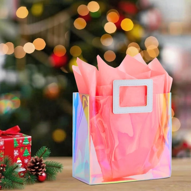 Alt view image 7 of 7 - VUOJUR 8.3'' Holographic Small Gift Bag with Tissue Paper(Coral) | Reusable Birthday Gift Bag for Women Girls Iridescent Bachelorette Wedding Bridal Bridesmaid Tote Gift Bag