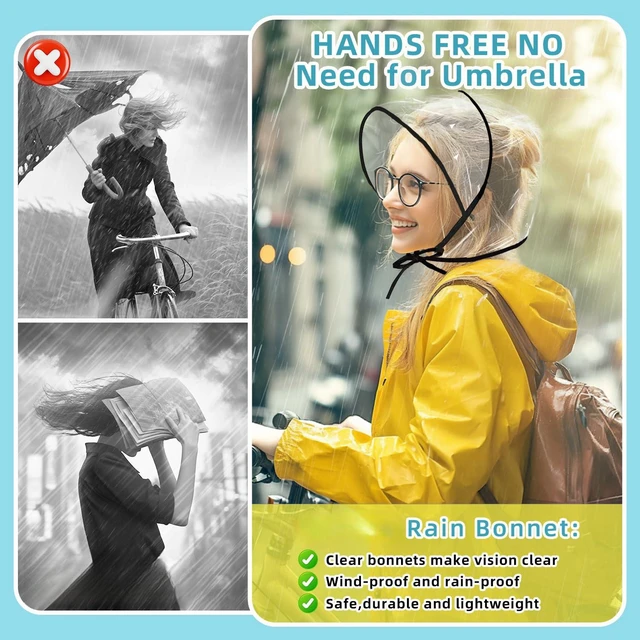 Alt view image 5 of 5 - Hufopik 2 Pcs Women's Rain Bonnet with Visor Clear Waterproof Rain Bonnet Plastic Rain Hat for Women (Extra Thick)