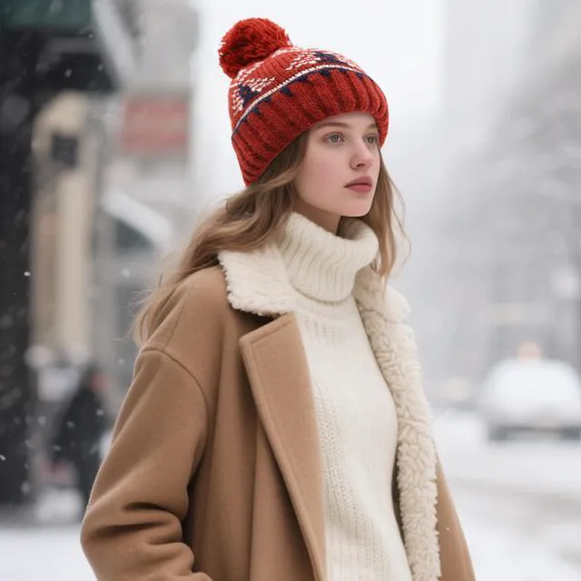 Alt view image 2 of 7 - DOCILA Winter Knit Beanie Women Pom Pom Cable Knit Cuff Red Beanie Chunky Warm Snow Skii Stocking Cap for Festival Holiday