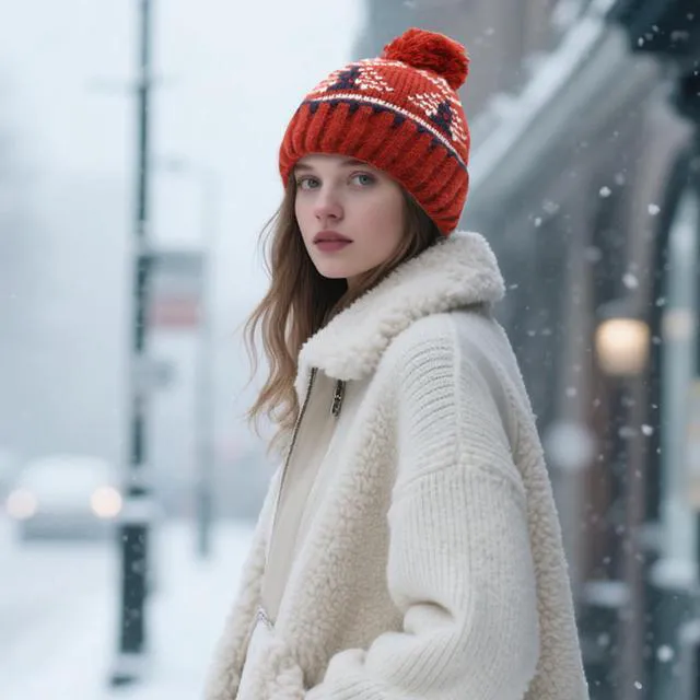 Alt view image 3 of 7 - DOCILA Winter Knit Beanie Women Pom Pom Cable Knit Cuff Red Beanie Chunky Warm Snow Skii Stocking Cap for Festival Holiday