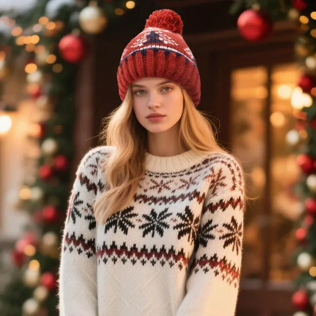 Alt view image 5 of 7 - DOCILA Winter Knit Beanie Women Pom Pom Cable Knit Cuff Red Beanie Chunky Warm Snow Skii Stocking Cap for Festival Holiday