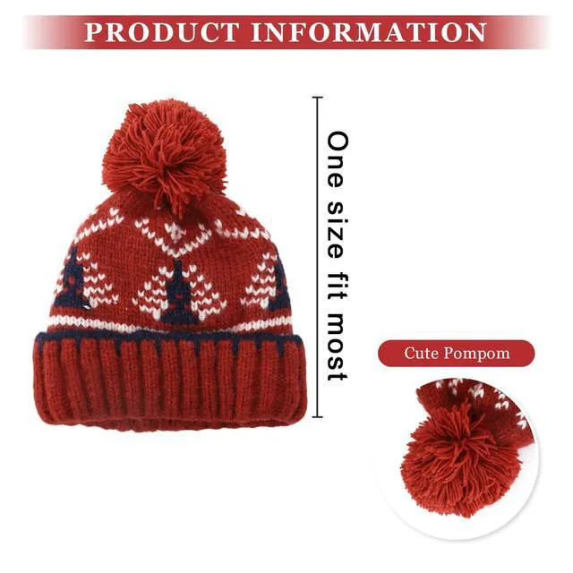 Alt view image 6 of 7 - DOCILA Winter Knit Beanie Women Pom Pom Cable Knit Cuff Red Beanie Chunky Warm Snow Skii Stocking Cap for Festival Holiday
