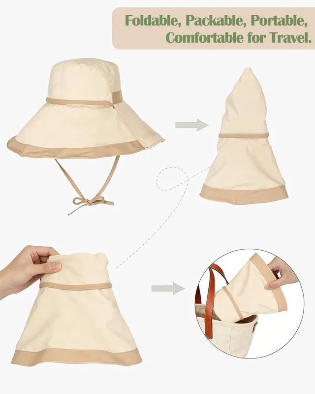 Alt view image 5 of 7 - Brim Sun Hats for Women Adjustable Wind Chin Strap Wired Edge, Beige | UV Protection UPF50 Water-repellent, Fashion, 5.9in Shapable Brim, Light Packable, All Season, Beach Gardening Hiking Travel