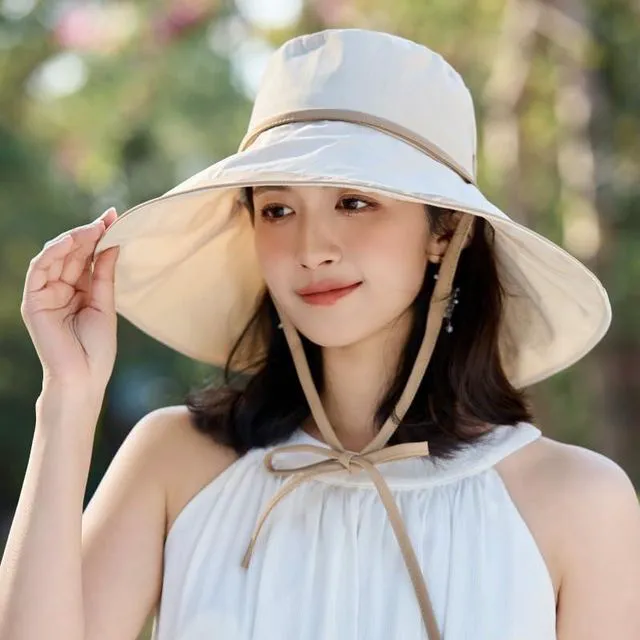 Alt view image 7 of 7 - Brim Sun Hats for Women Adjustable Wind Chin Strap Wired Edge, Beige | UV Protection UPF50 Water-repellent, Fashion, 5.9in Shapable Brim, Light Packable, All Season, Beach Gardening Hiking Travel