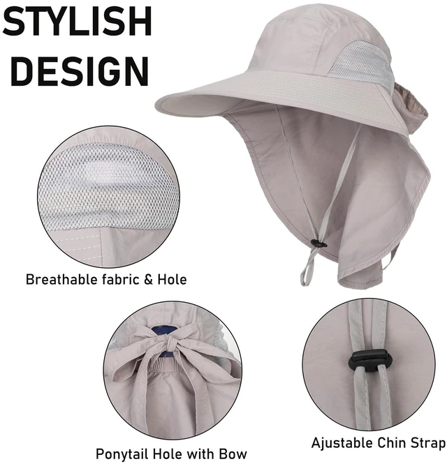 Alt view image 3 of 6 - Hat for Women Wide Brim UV Protection Outdoor Hiking Hat with Neck Flap
