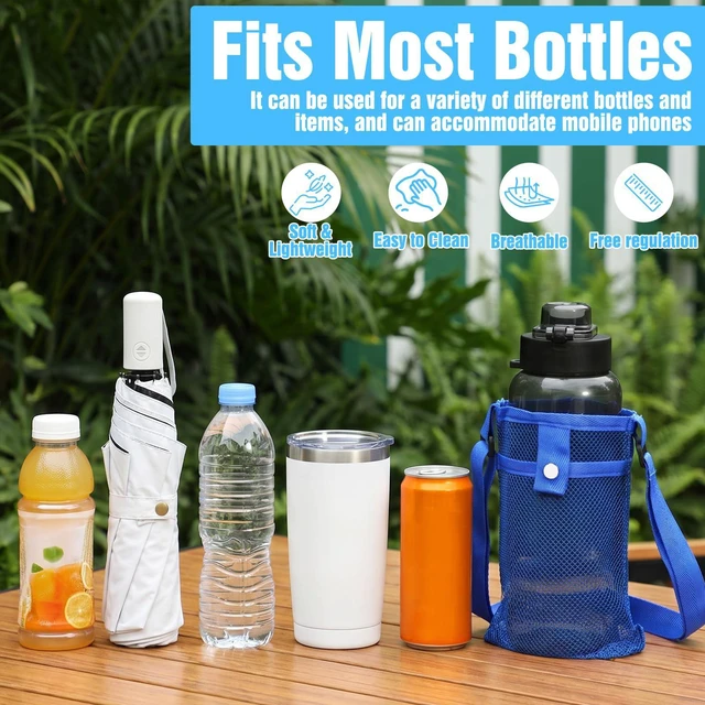 Alt view image 3 of 7 - FdcZeyxior Mesh Water Bottle Carrier with Shoulder Strap, 2 Packs Portable Water Bottles Carriers Bag Nylon Water-Bottle Holder with Pocket for Walking Hiking Travelling Camping, Lightweight