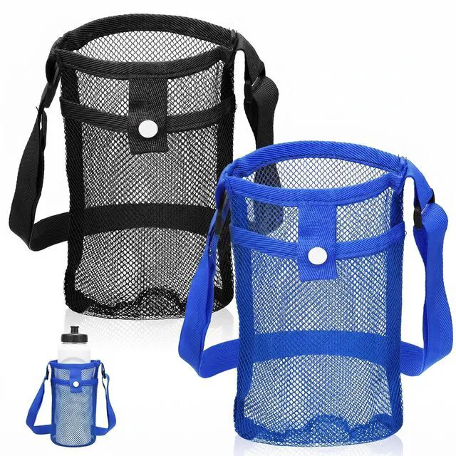 Main image of FdcZeyxior Mesh Water Bottle Carrier with Shoulder Strap, 2 Packs Portable Water Bottles Carriers Bag Nylon Water-Bottle Holder with Pocket for Walking Hiking Travelling Camping, Lightweight
