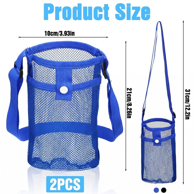 Alt view image 2 of 7 - FdcZeyxior Mesh Water Bottle Carrier with Shoulder Strap, 2 Packs Portable Water Bottles Carriers Bag Nylon Water-Bottle Holder with Pocket for Walking Hiking Travelling Camping, Lightweight