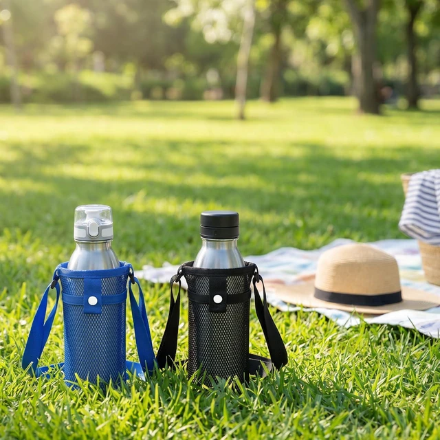 Alt view image 7 of 7 - FdcZeyxior Mesh Water Bottle Carrier with Shoulder Strap, 2 Packs Portable Water Bottles Carriers Bag Nylon Water-Bottle Holder with Pocket for Walking Hiking Travelling Camping, Lightweight