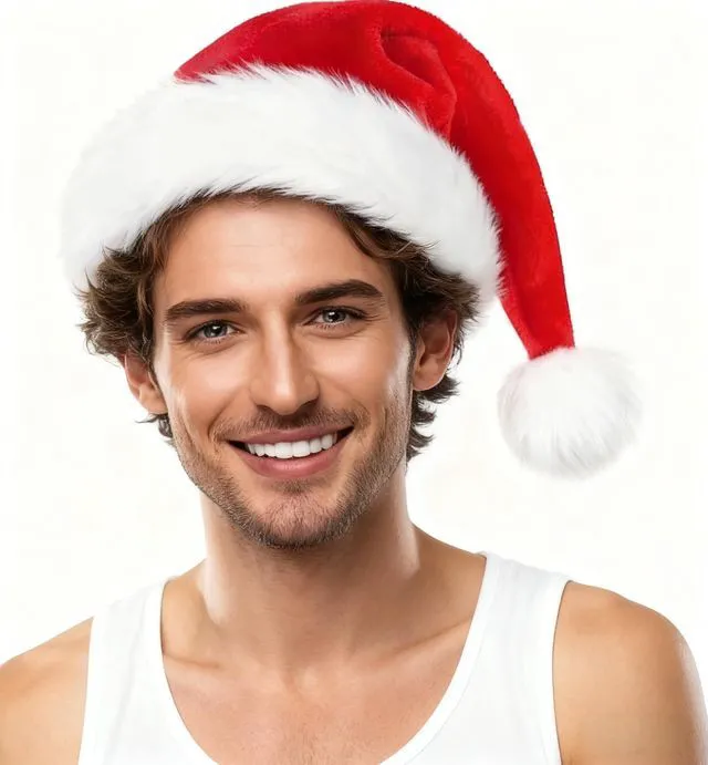Main image of XiXiYang Christmas Hats Santa,Classic Red White Furry Xmas Party Hats with Pom Pom, Stocking Stuffers Christmas Gifts, Festive Holiday Decorations,Hat for Adults and Kids,