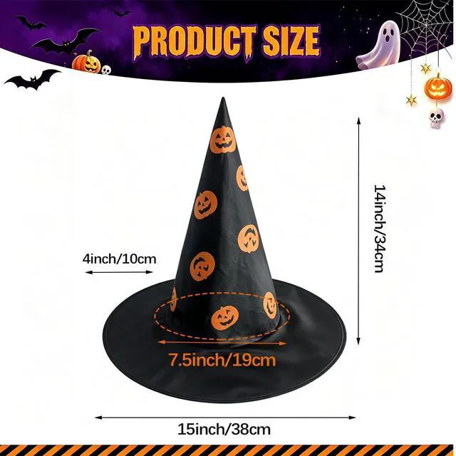 Alt view image 2 of 7 - Yohenr Halloween Costume Witch Hat Accessory for Holiday Halloween Party Halloween Decorations,Wizard Hats Party Decoration Accessories Pumpkin pattern Foldable Witch Hat