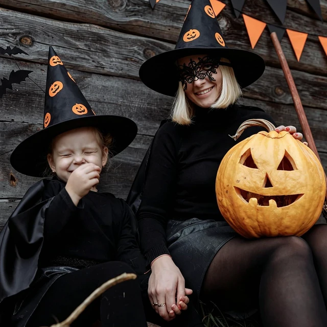 Alt view image 5 of 7 - Yohenr Halloween Costume Witch Hat Accessory for Holiday Halloween Party Halloween Decorations,Wizard Hats Party Decoration Accessories Pumpkin pattern Foldable Witch Hat