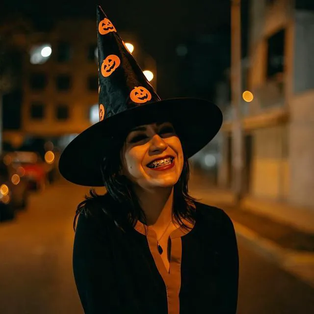 Alt view image 7 of 7 - Yohenr Halloween Costume Witch Hat Accessory for Holiday Halloween Party Halloween Decorations,Wizard Hats Party Decoration Accessories Pumpkin pattern Foldable Witch Hat