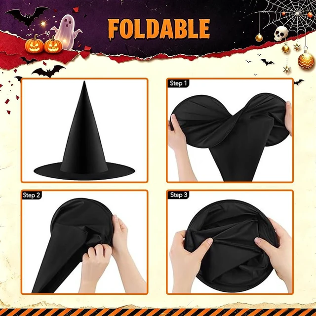 Alt view image 3 of 7 - Yohenr Halloween Costume Witch Hat Accessory for Holiday Halloween Party Halloween Decorations,Wizard Hats Party Decoration Accessories Pumpkin pattern Foldable Witch Hat