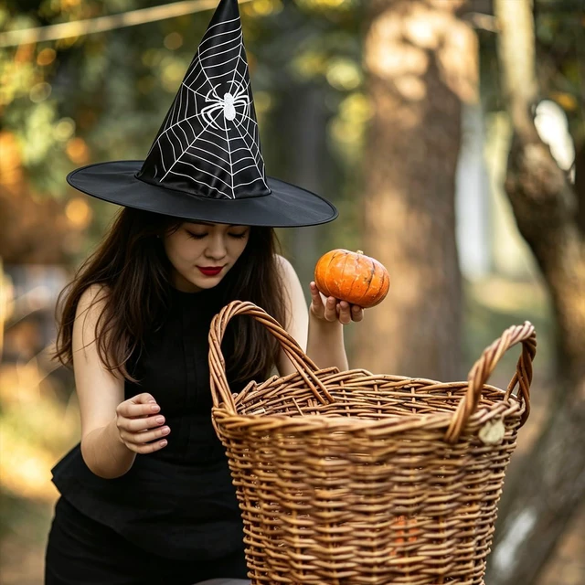 Alt view image 7 of 7 - Yohenr Halloween Costume Witch Hat Accessory for Holiday Halloween Party Halloween Decorations,Wizard Hats Party Decoration Accessories Spider web pattern Foldable Witch Hat