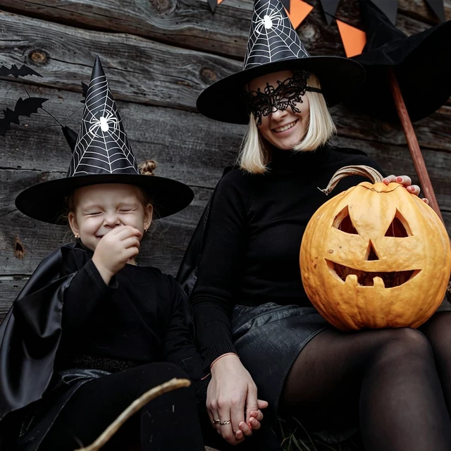 Alt view image 5 of 7 - Yohenr Halloween Costume Witch Hat Accessory for Holiday Halloween Party Halloween Decorations,Wizard Hats Party Decoration Accessories Spider web pattern Foldable Witch Hat