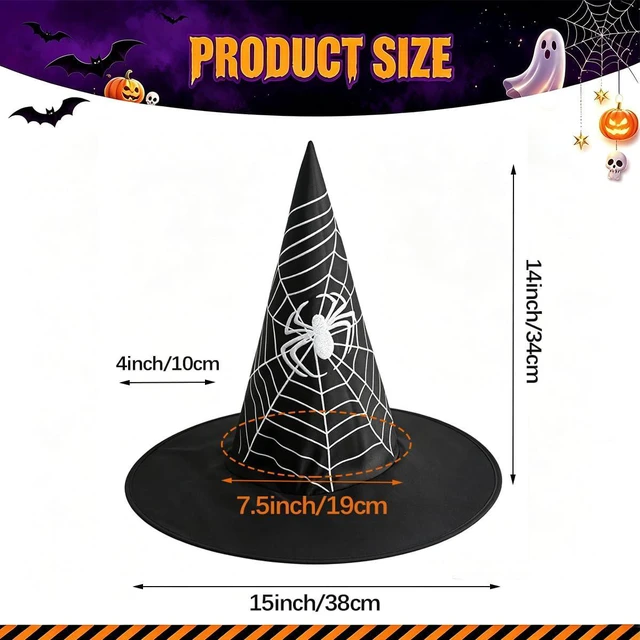 Alt view image 2 of 7 - Yohenr Halloween Costume Witch Hat Accessory for Holiday Halloween Party Halloween Decorations,Wizard Hats Party Decoration Accessories Spider web pattern Foldable Witch Hat