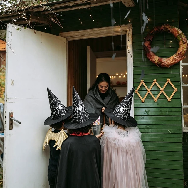 Alt view image 4 of 7 - Yohenr Halloween Costume Witch Hat Accessory for Holiday Halloween Party Halloween Decorations,Wizard Hats Party Decoration Accessories Spider web pattern Foldable Witch Hat