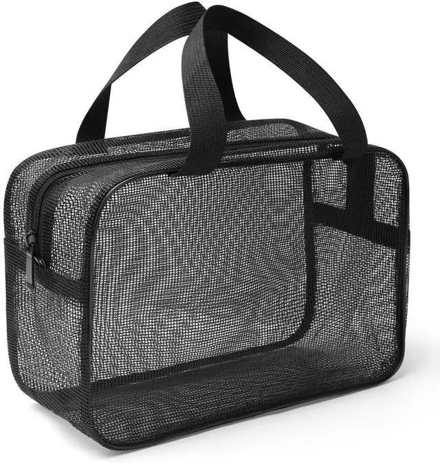 Main image of Gocvo Mesh Shower Caddy Mash Shower Bag Black Portable Mesh Accessories Organizer Tote for Gym College Dorm Room (Black-Large)