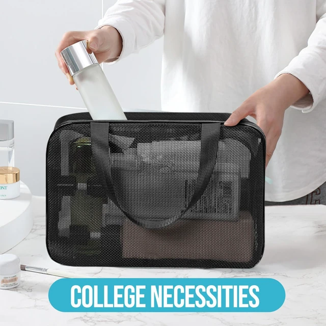 Alt view image 6 of 7 - Gocvo Mesh Shower Caddy Mash Shower Bag Black Portable Mesh Accessories Organizer Tote for Gym College Dorm Room (Black-Large)